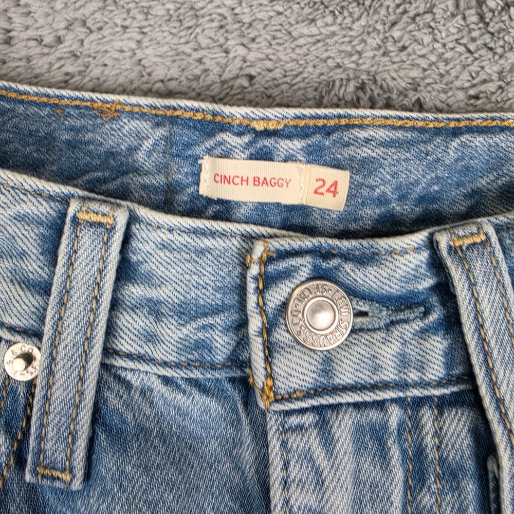 Levis Cinch Baggy Jeans Women 24 Blue Light Wash Barrel High Rise Wide Leg Denim - Picture 3 of 13